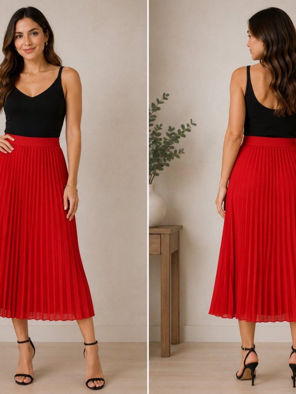 Kate kasin red pleated midi skirt xl flowy elegant classic